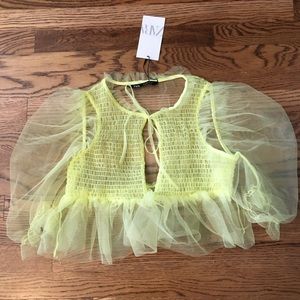 Zara Voluminous Yellow Tulle Top